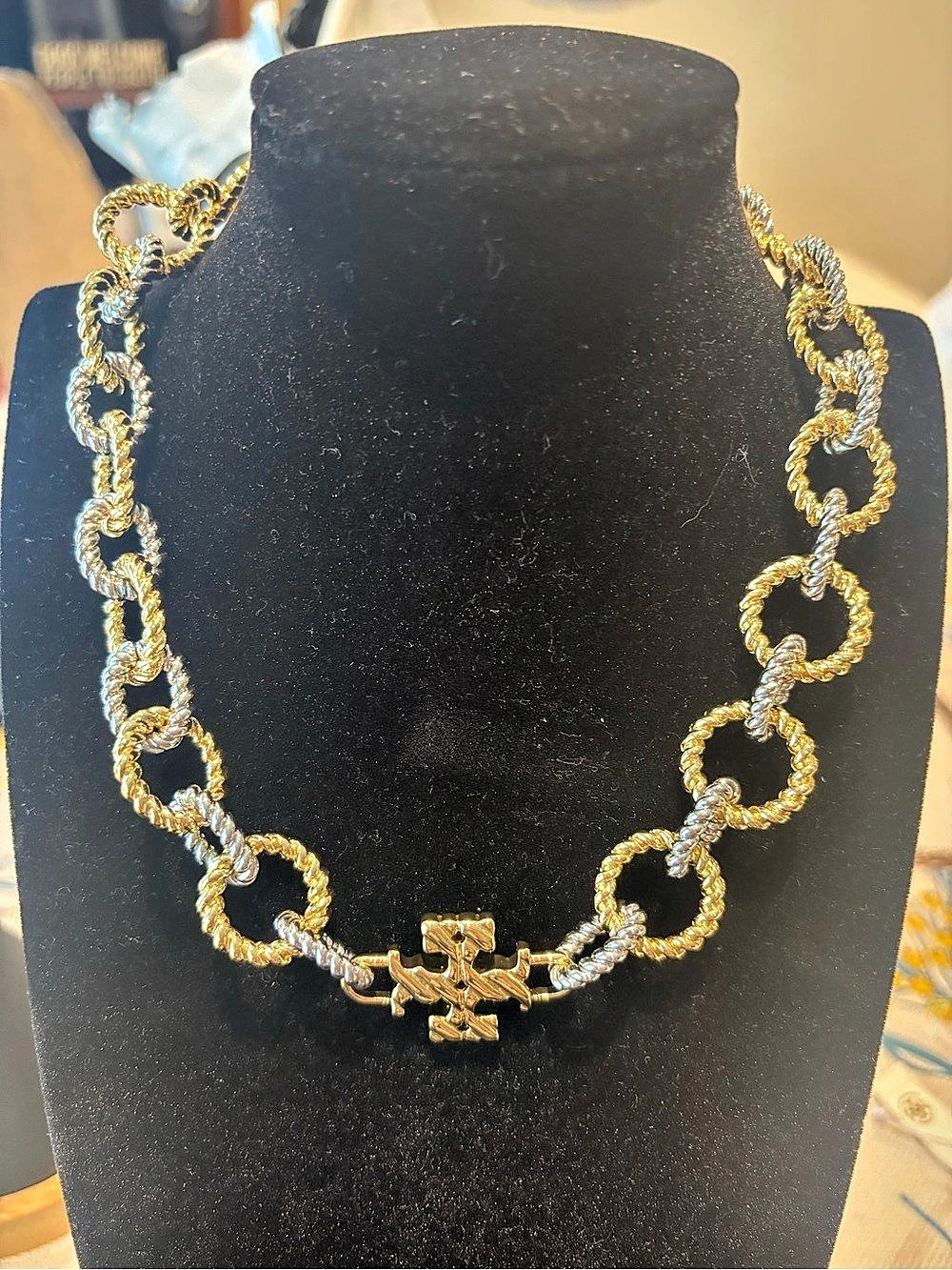 Tory Burch Roxanne Chain Necklace Mixed-Tone Cross Pendant